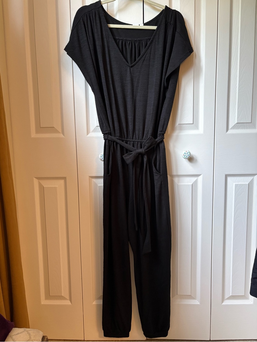 GAP Women's Black Knit Jumpsuit with Tie Waist